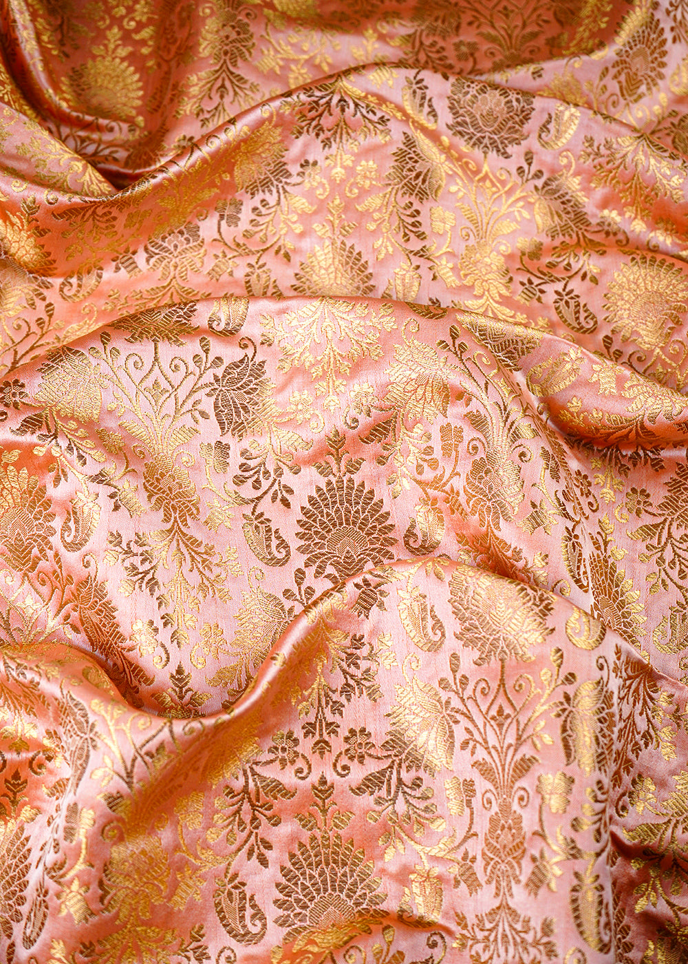 Peach Banarasi Brocade Fabric With All Over Zari Handloom 26029