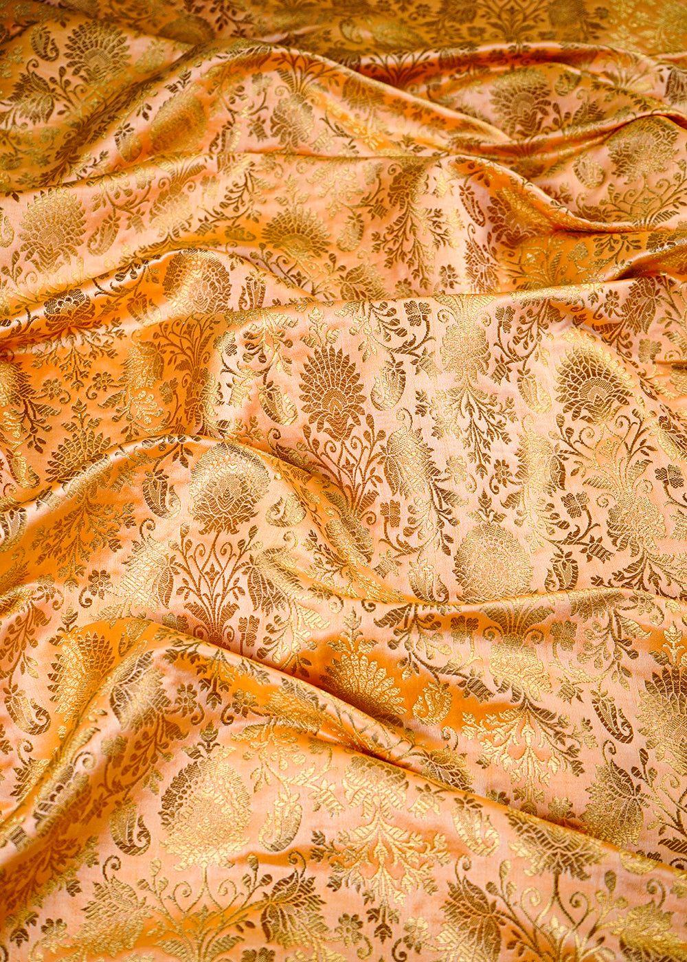 Peach Banarasi Brocade Fabric With All Over Zari Handloom 26030