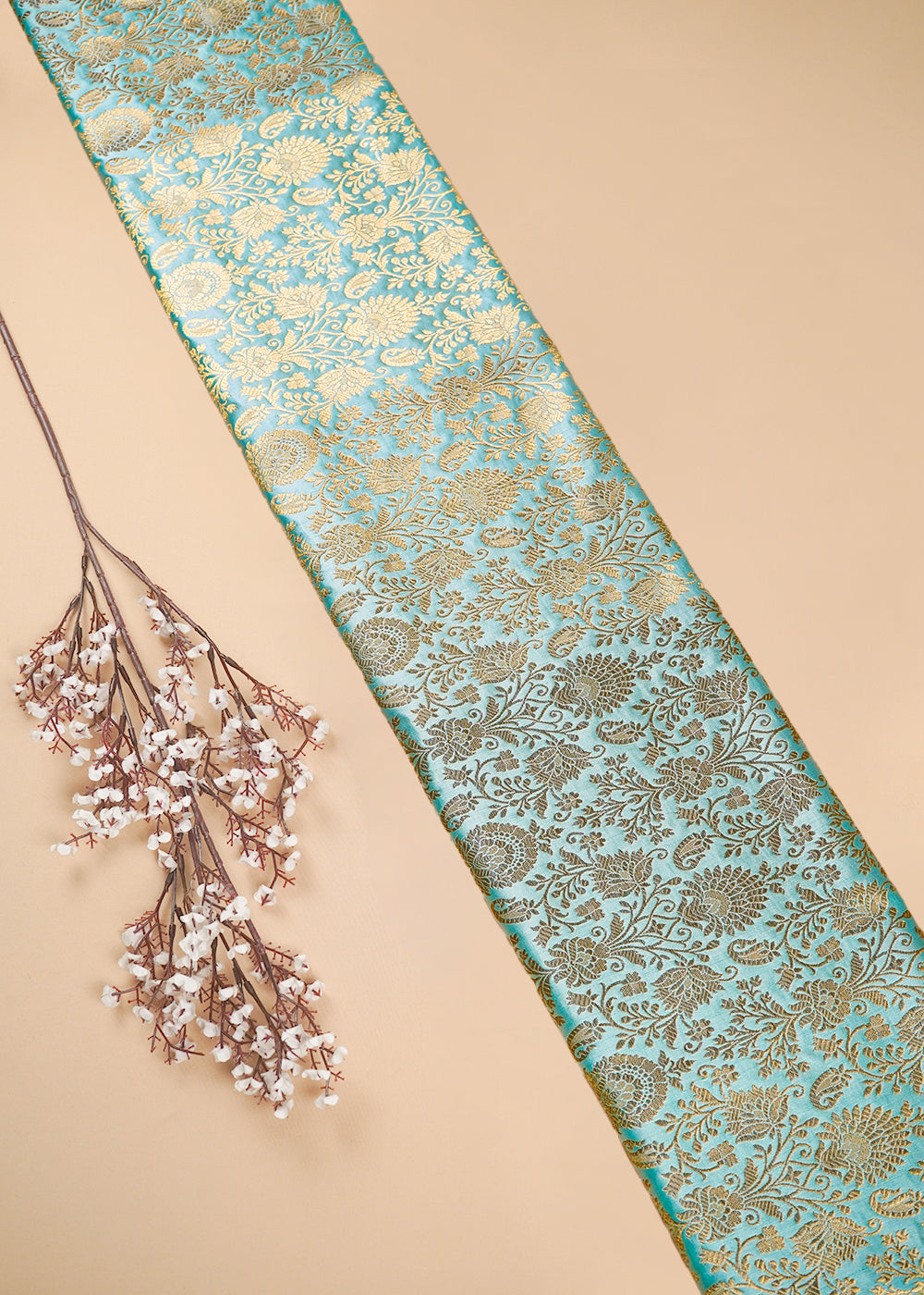 Sea Green Banarasi Brocade Fabric With All Over Zari Handloom 26031