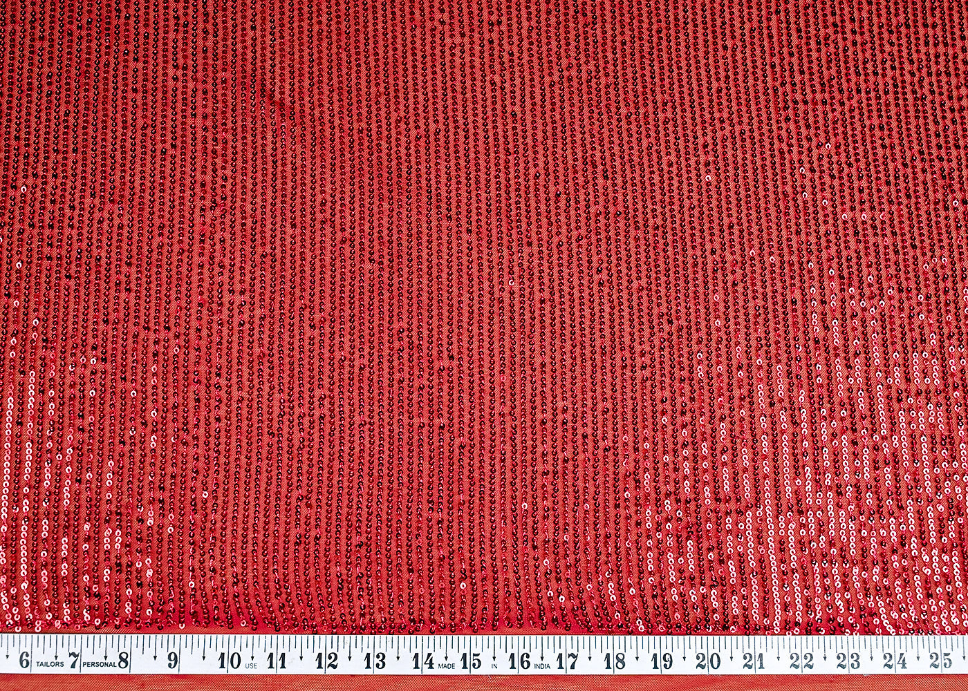 (Pre-Cut 3 MTR) Maroon Lycra Net Fabric With All Over Sequins Work 26132