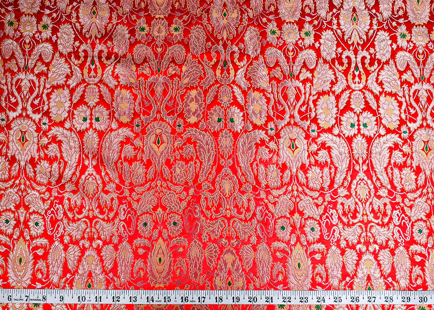 (Pre-Cut 1.4 MTR) Red Banarasi Brocade Fabric With All Over Zari Handloom 26331