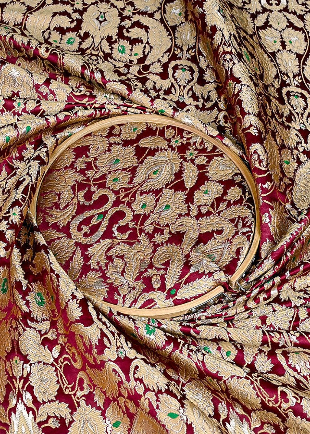 (Pre-Cut 1.9 MTR) Wine Banarasi Brocade Fabric With All Over Zari Handloom 26340