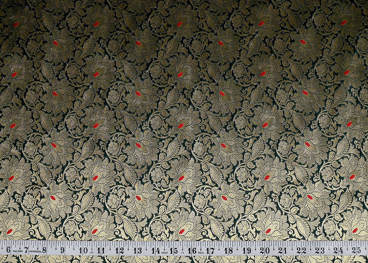 (Pre-Cut 1.65 MTR) Dark Green Banarasi Brocade Fabric With All Over Zari Handloom 26358