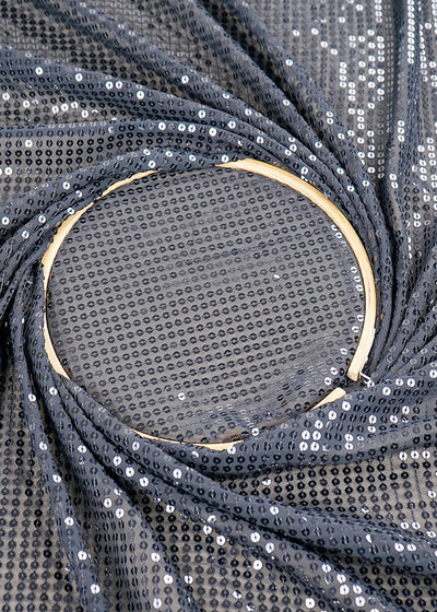 (Pre-Cut 2 MTR) Black Georgette Fabric With All Over Sequins Work 26378