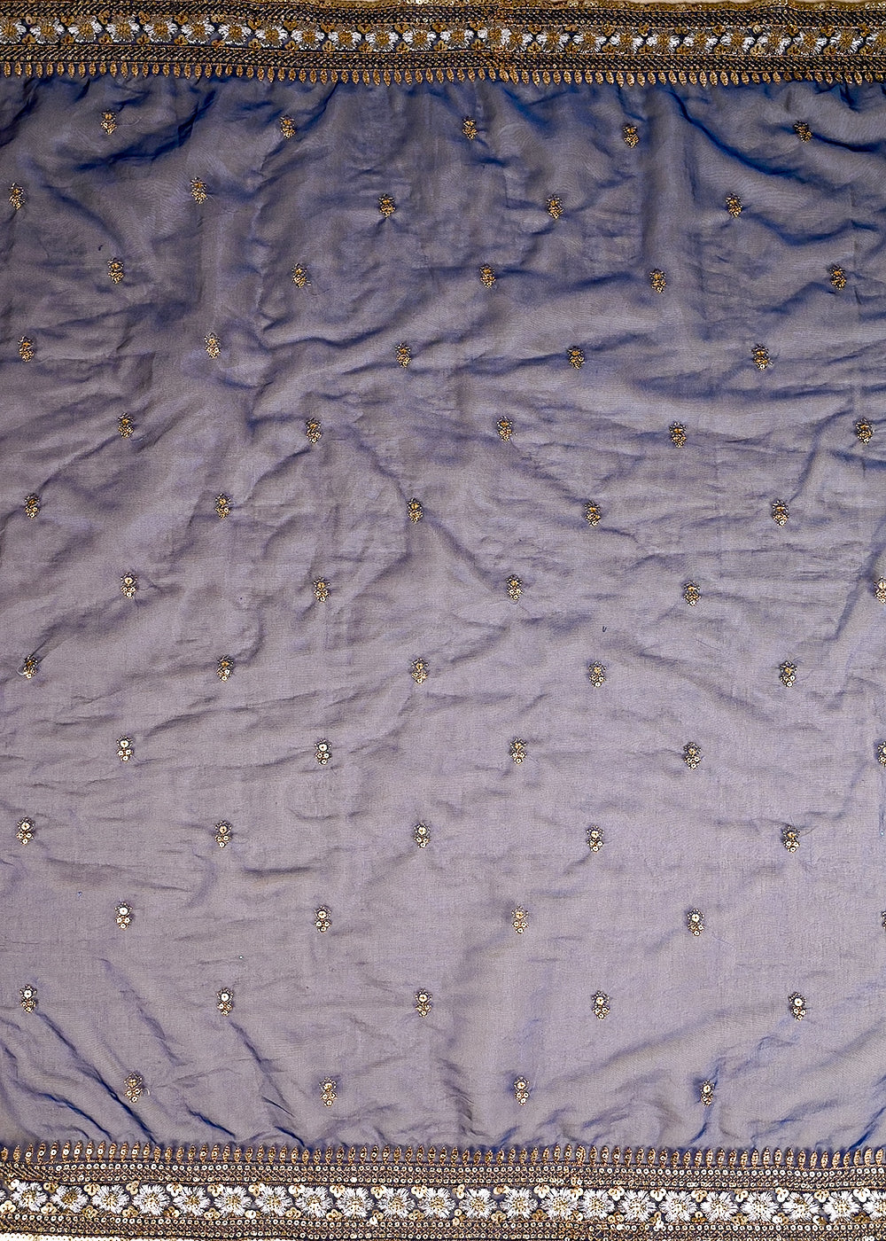 (Pre-Cut 2 MTR) Royal Blue Net Fabric With All Over Zari And Sequins Work And Two Side Boder 26387