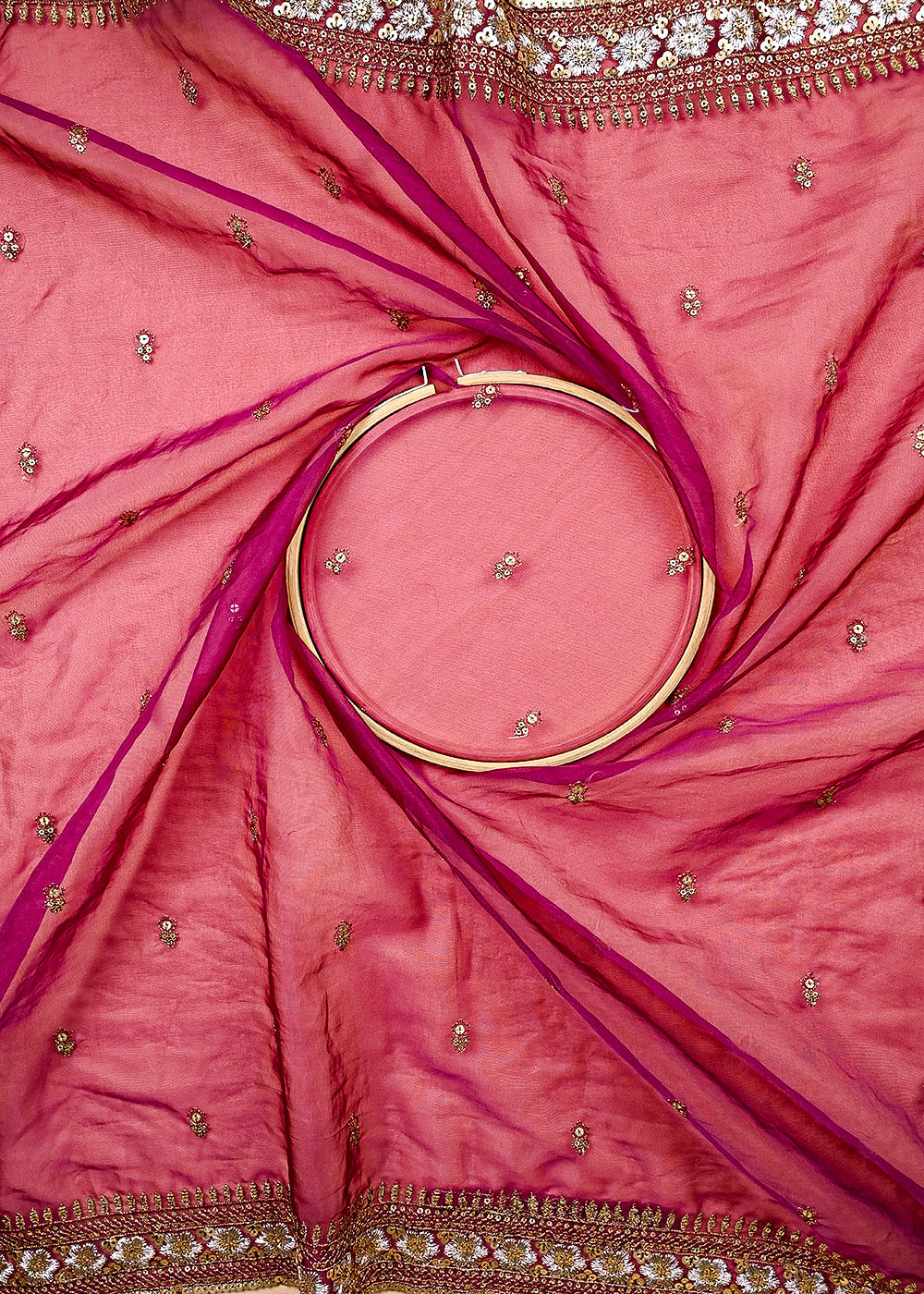 (Pre-Cut 1 MTR) Mauve Georgette Fabric With All Over Sequins And Zari With Two Side Border 26391