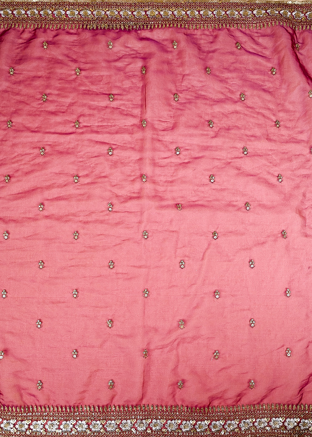 (Pre-Cut 1 MTR) Mauve Georgette Fabric With All Over Sequins And Zari With Two Side Border 26391