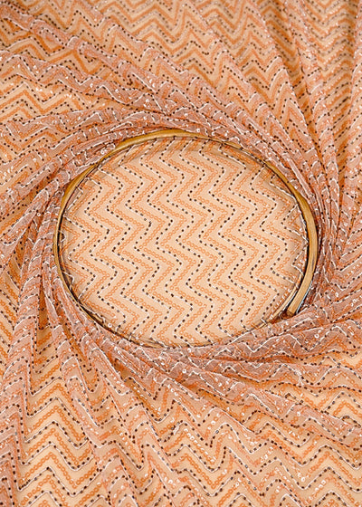 (Pre-Cut 2 MTR) Peach Net Fabric With All Over Thread And Bead Work 26400