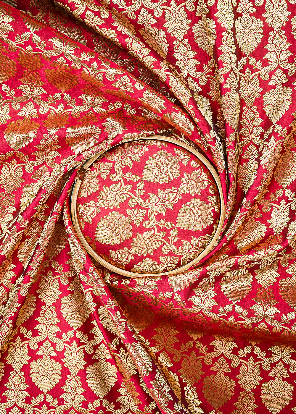 Maroon Banarasi Brocade Fabric With All Over Golden Zari Handloom 26413