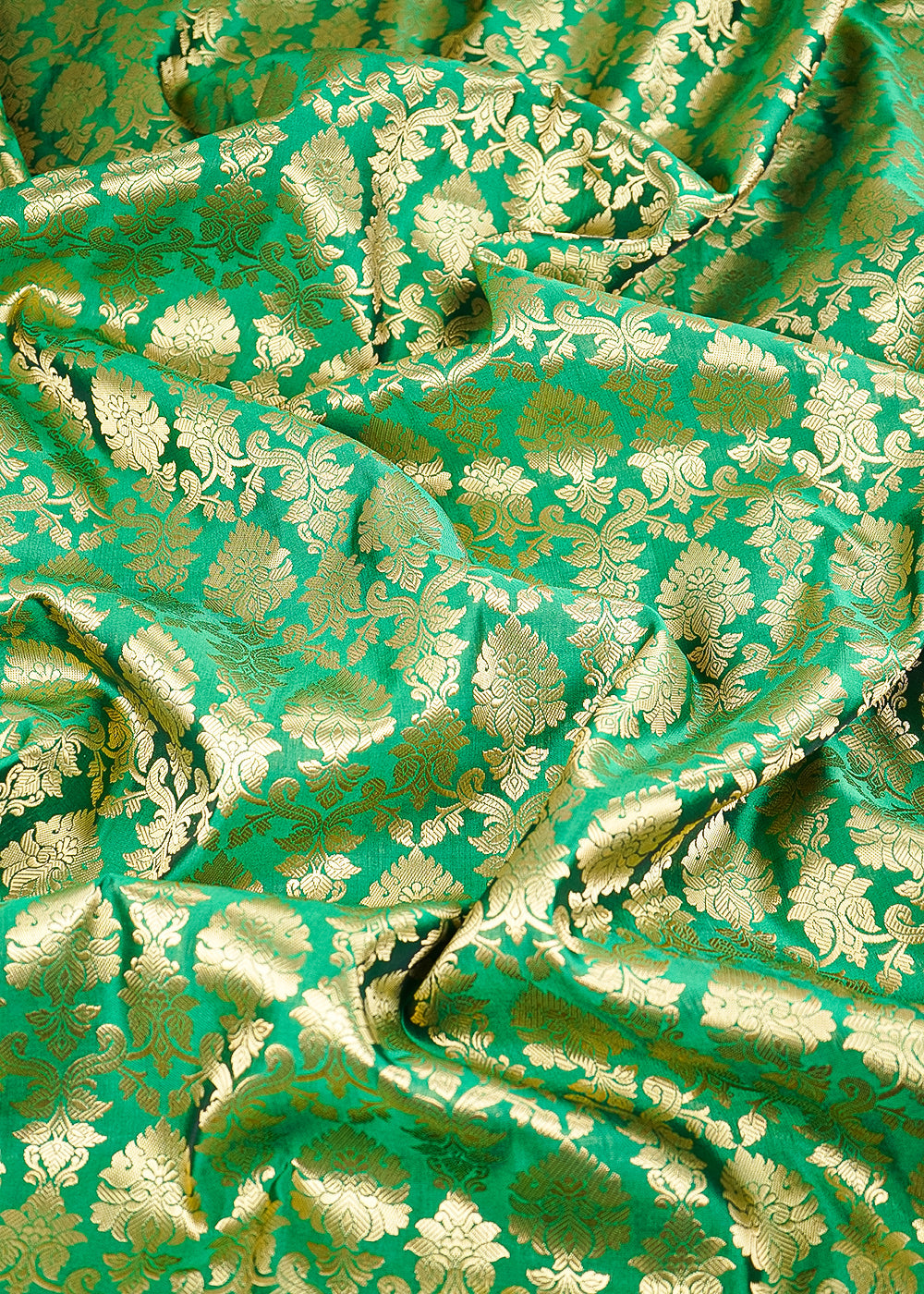 Bottle Green Banarasi Brocade Fabric With All Over Golden Zari Handloom 26415
