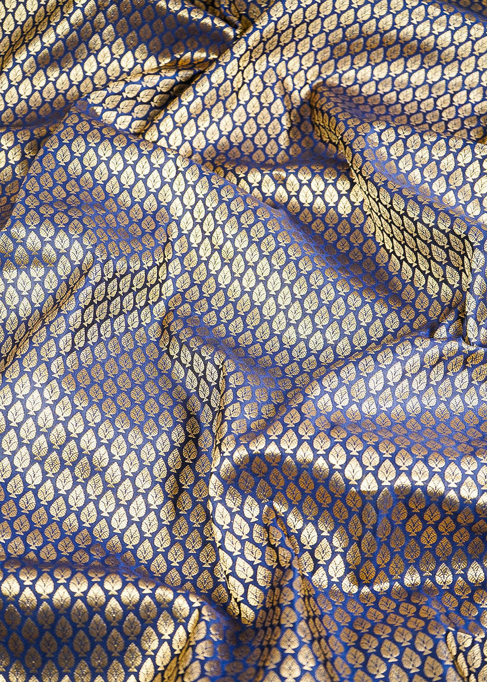 Navy Blue Banarasi Brocade Fabric With All Over Golden Zari Handloom 26417