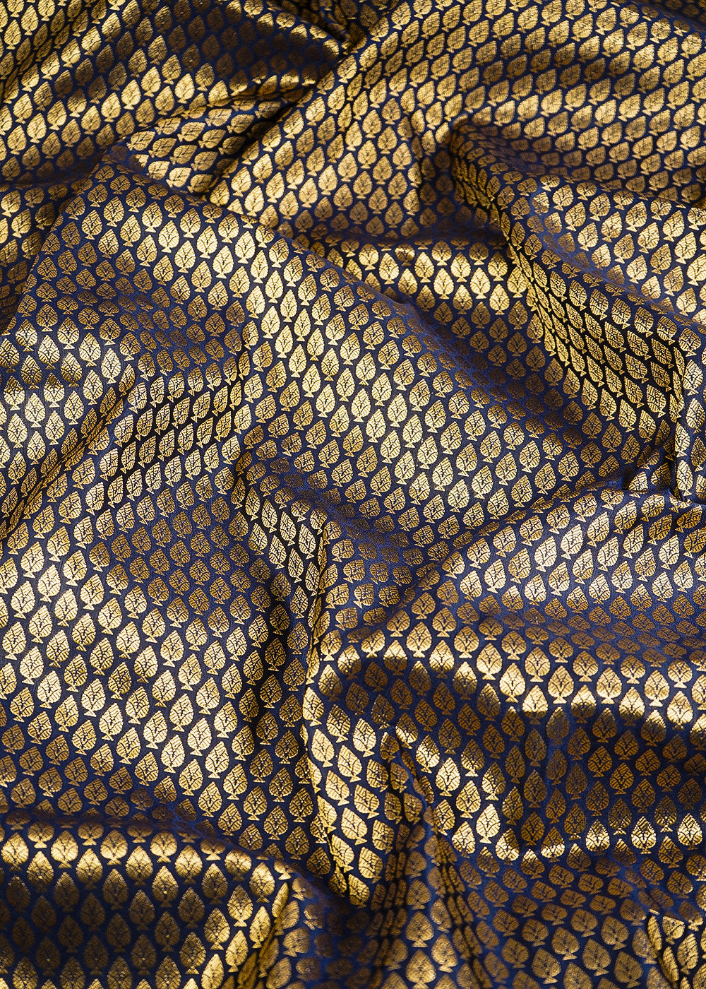 Navy Blue Banarasi Brocade Fabric With All Over Golden Zari Handloom 26417