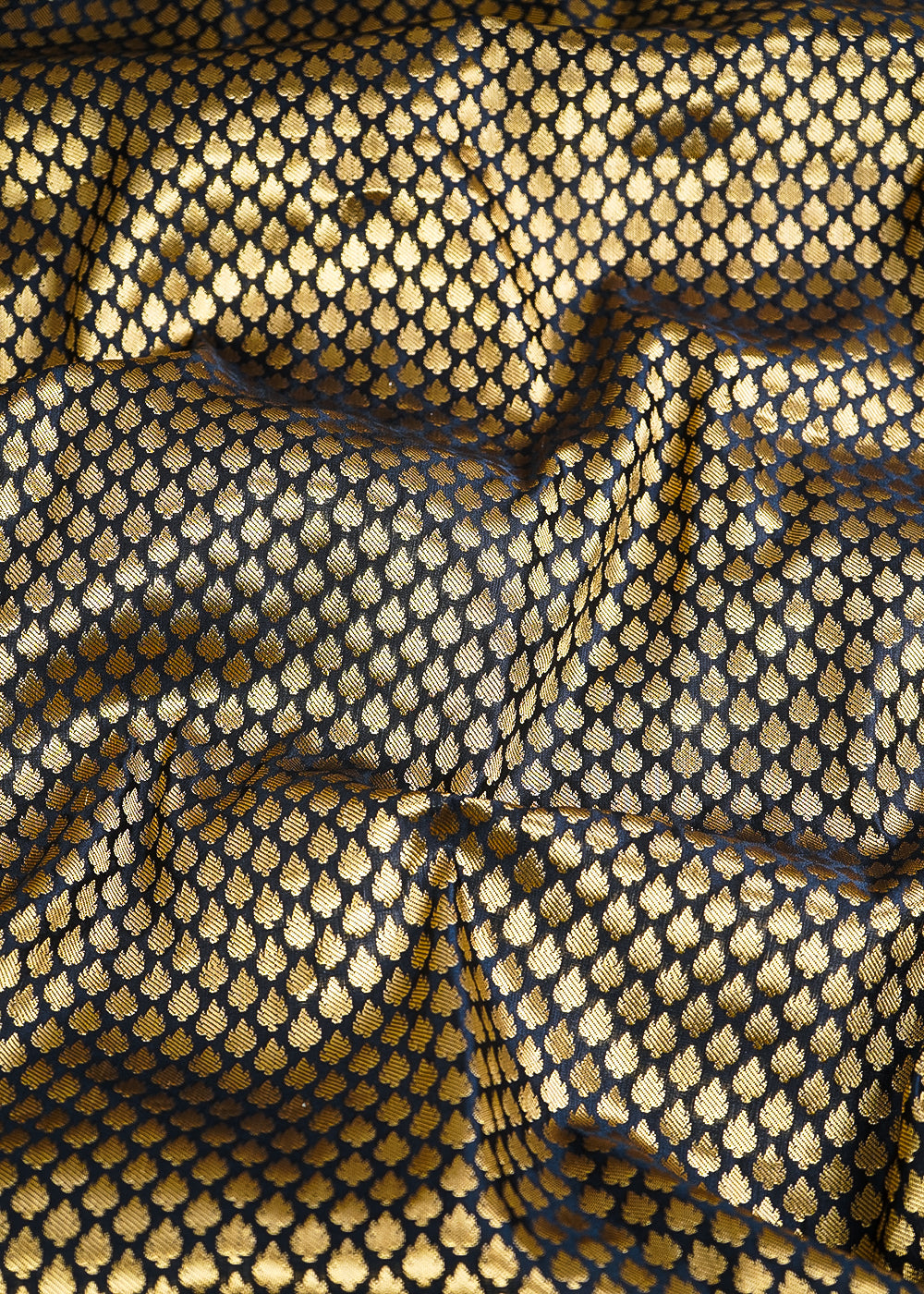 Black Banarasi Brocade Fabric With All Over Golden Zari Handloom 26418