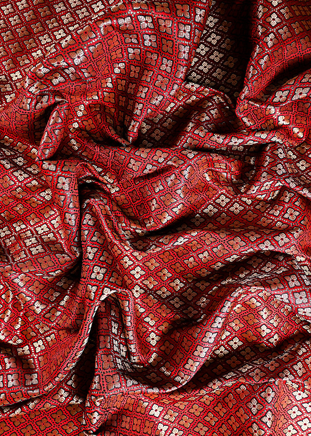 Maroon Banarasi Brocade Fabric With All Over Golden Zari Handloom 26420