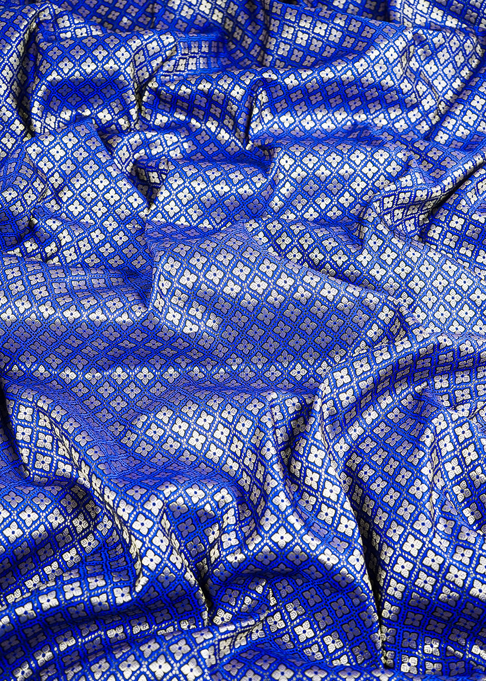 Royal Blue Banarasi Brocade Fabric With All Over Golden Zari Handloom 26422