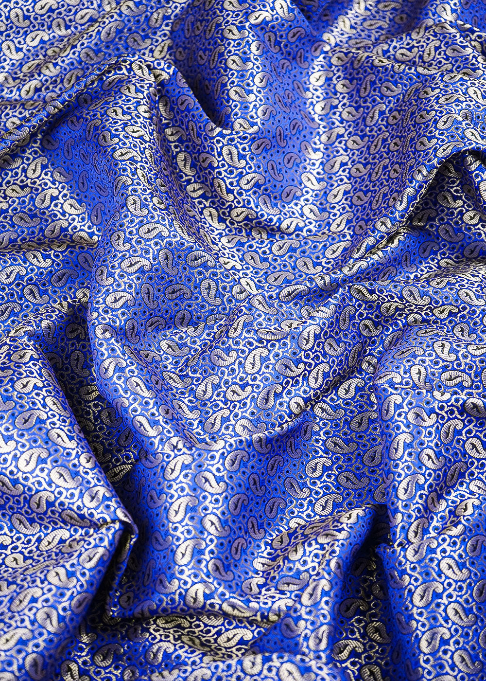 Royal Blue Banarasi Brocade Fabric With All Over Golden Zari Handloom 26423