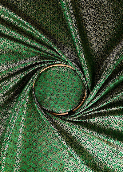 Dark Green Banarasi Brocade Fabric With All Over Golden Zari Handloom 26427