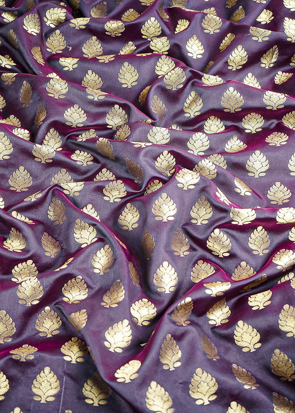 Wine Banarasi Brocade Fabric With All Over Golden Zari Handloom 26428
