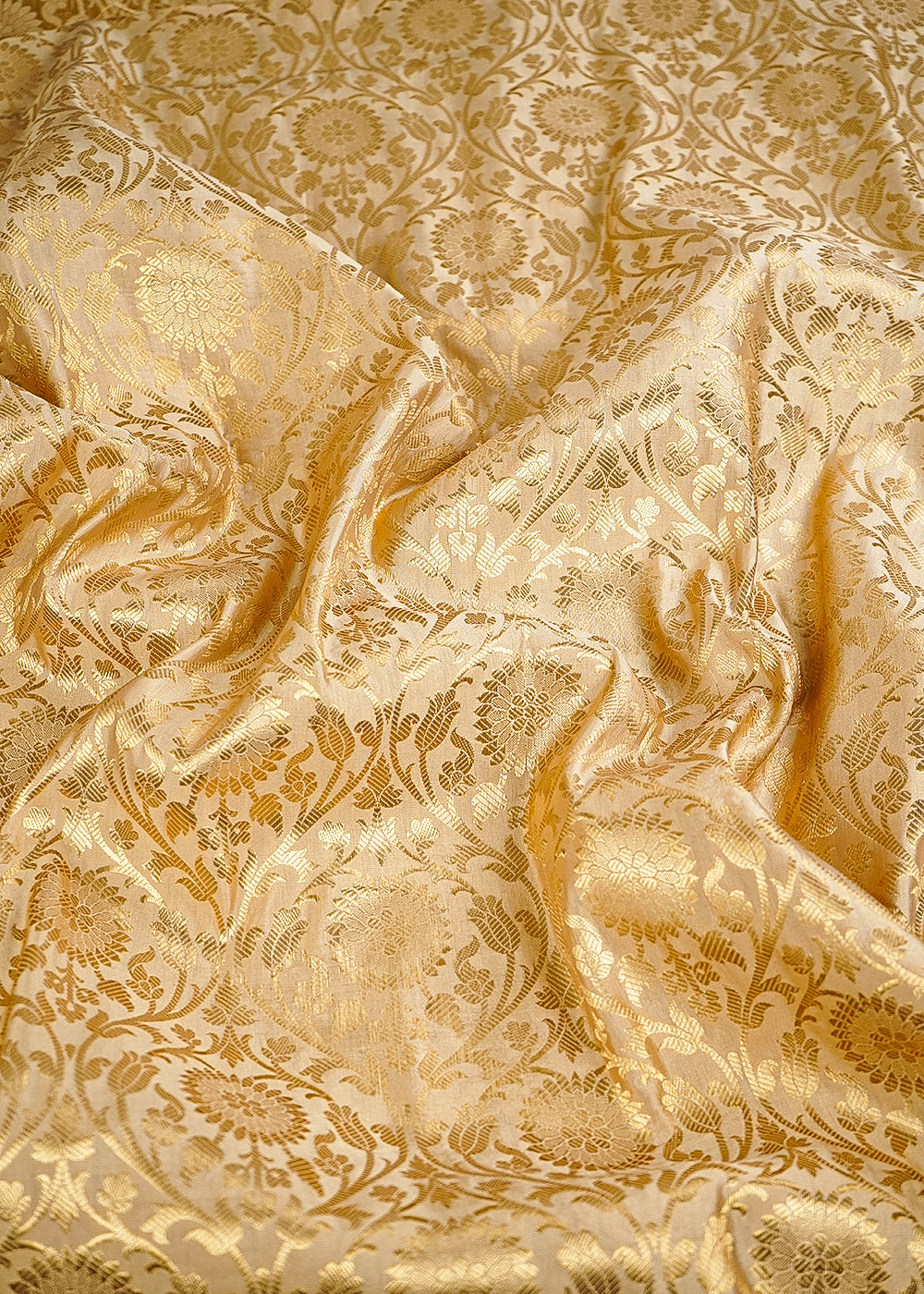 Goden Banarasi Brocade Fabric With All Over Golden Zari Handloom 26431