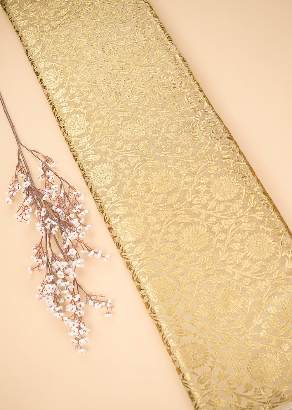 Goden Banarasi Brocade Fabric With All Over Golden Zari Handloom 26431
