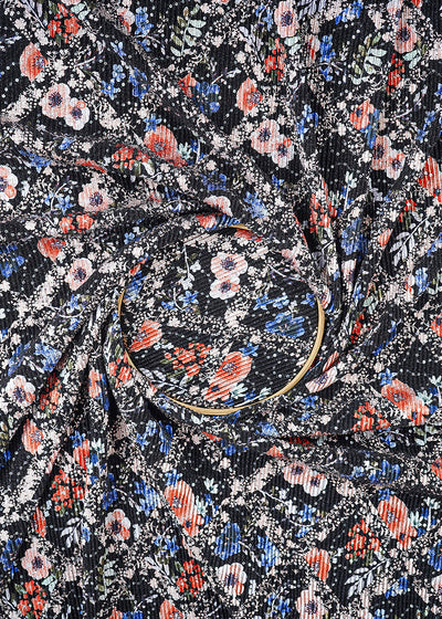 Black Moonlight Fabric With All Over Floral Print And Sequins Work 26435