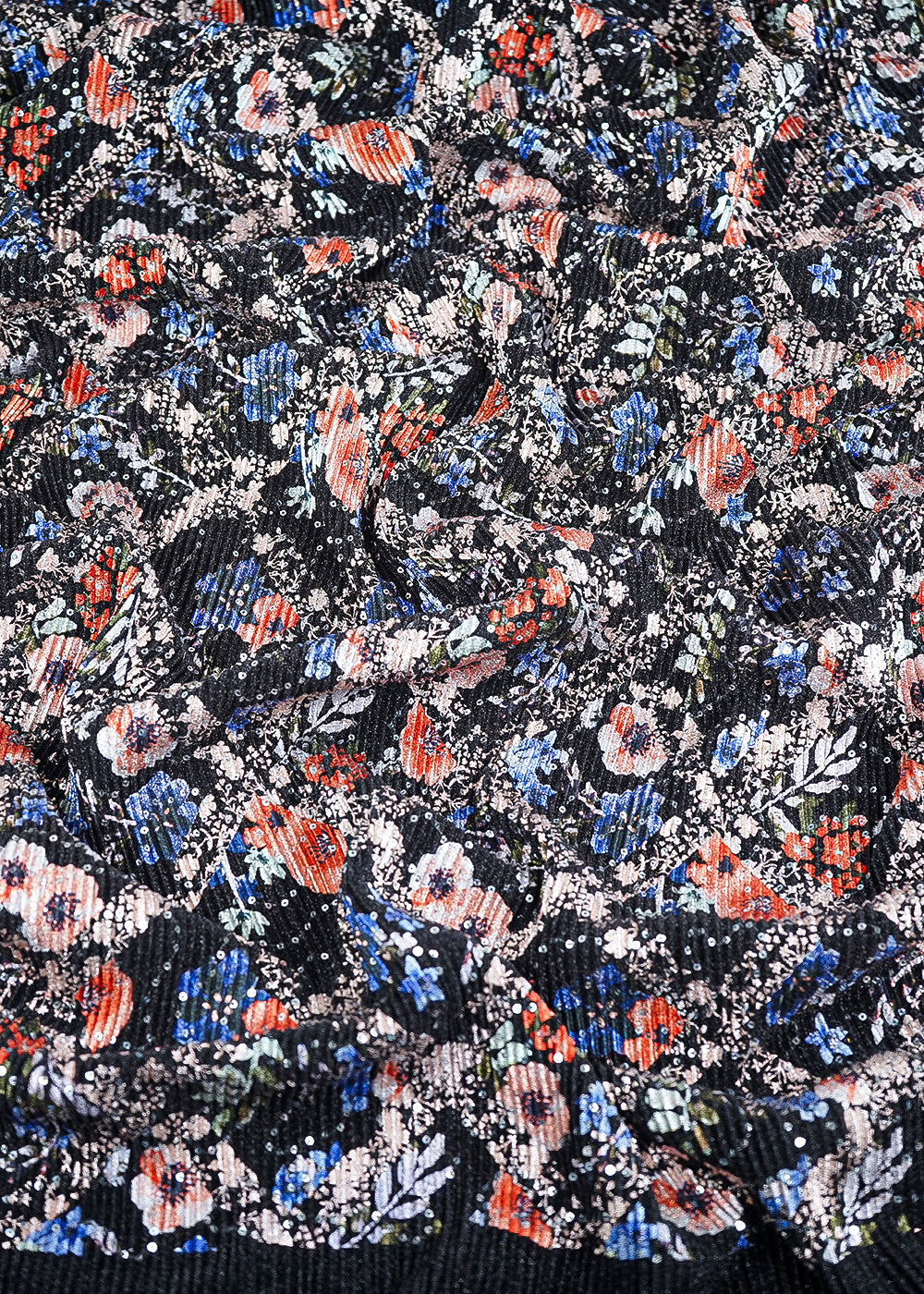 Black Moonlight Fabric With All Over Floral Print And Sequins Work 26435