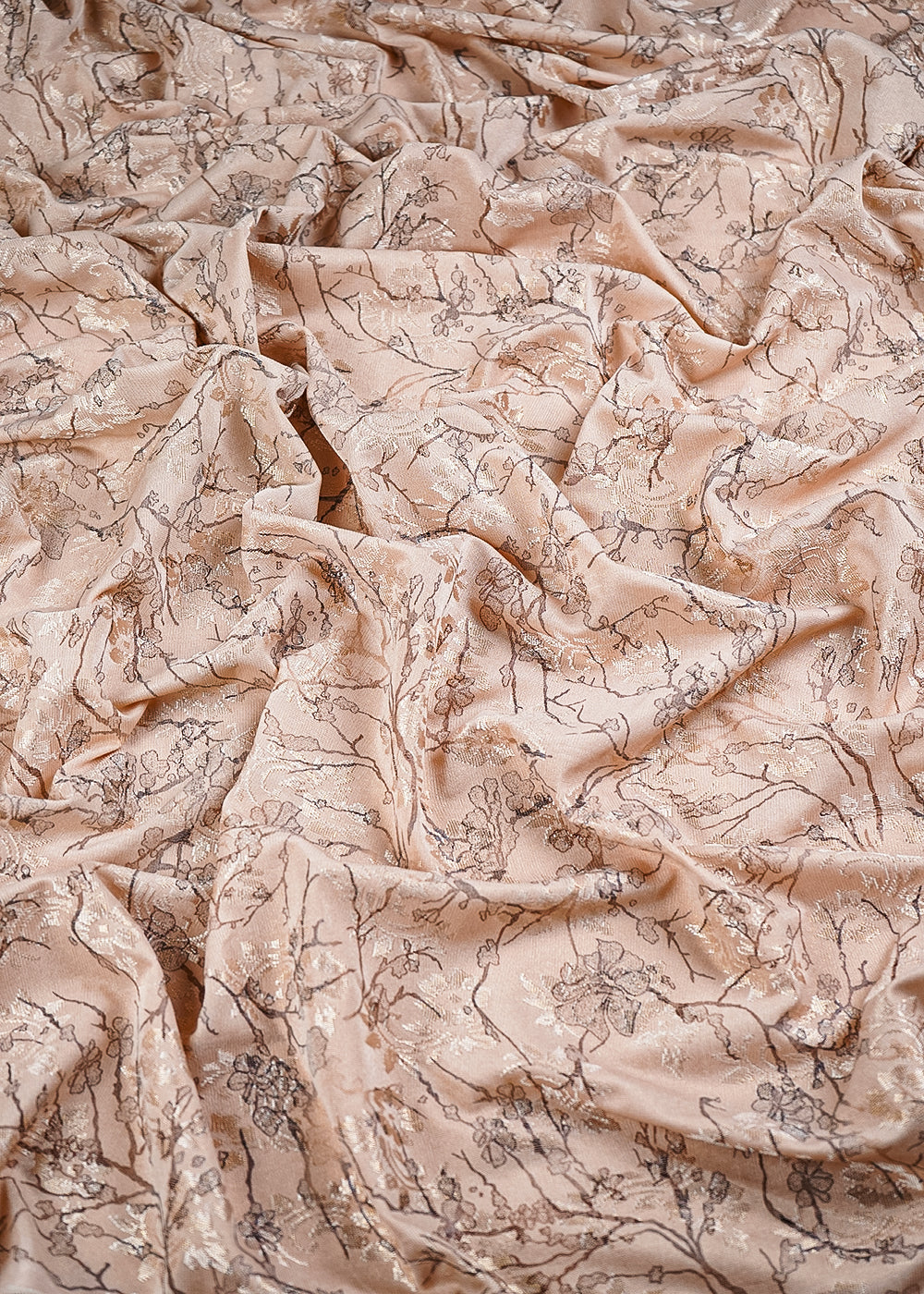 Peach Imported Lycra Fabric With All Over Thread And Foil Work 26440