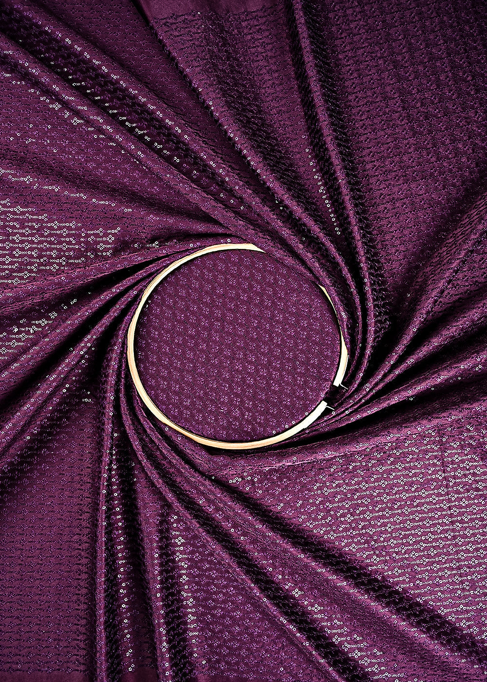 Wine Satin Fabric With All Over Thread And Sequins Work 26445