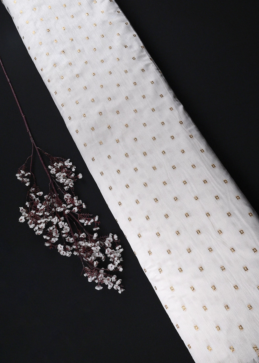 White Dyeable Chanderi Fabric With All Over Zari Handloom 26448