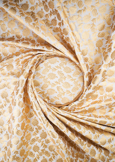 White Dyeable Silk Fabric With All Over Golden Zari Handloom 26451