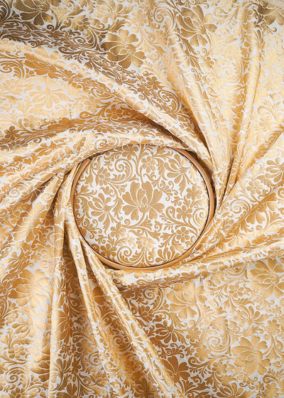 White Dyeable Silk Fabric With All Over Golden Zari Handloom 26452