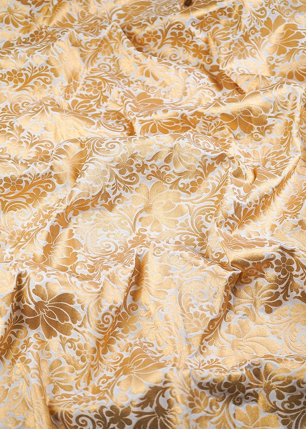 White Dyeable Silk Fabric With All Over Golden Zari Handloom 26452