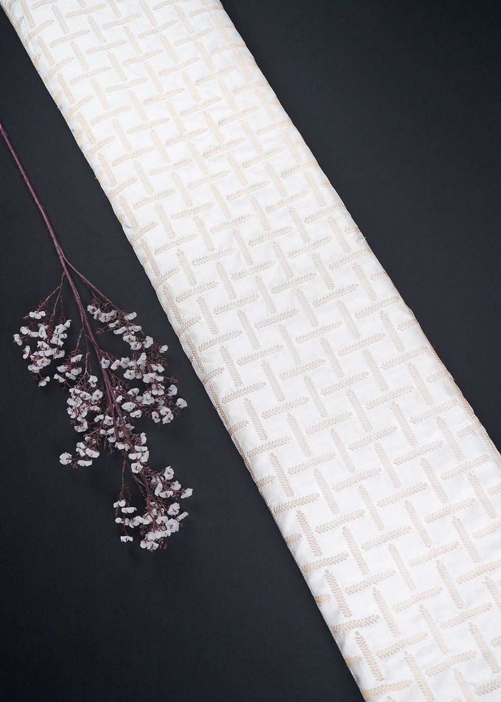 White Dyeable Silk Fabric With All Over Golden Zari Handloom 26453