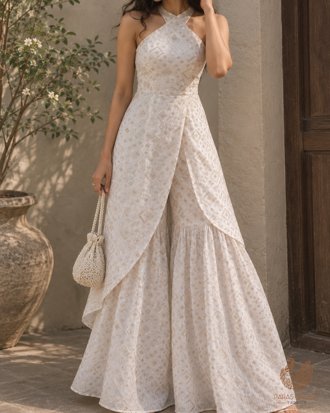 White Dyeable Chanderi Fabric With All Over Zari Handloom 26455