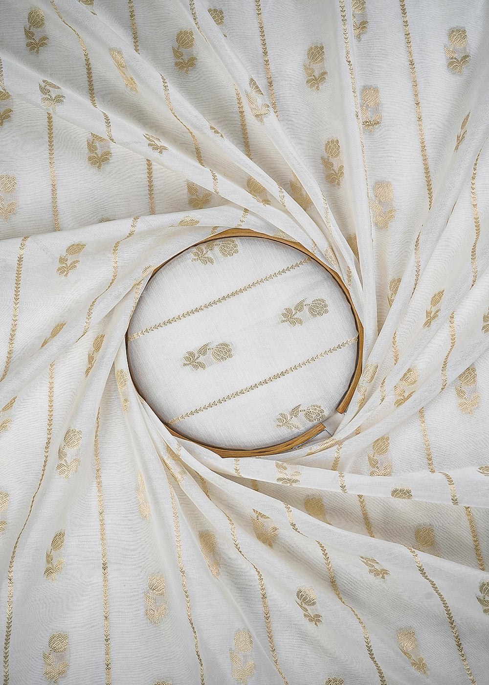 White Dyeable Chanderi Fabric With All Over Zari Handloom 26457