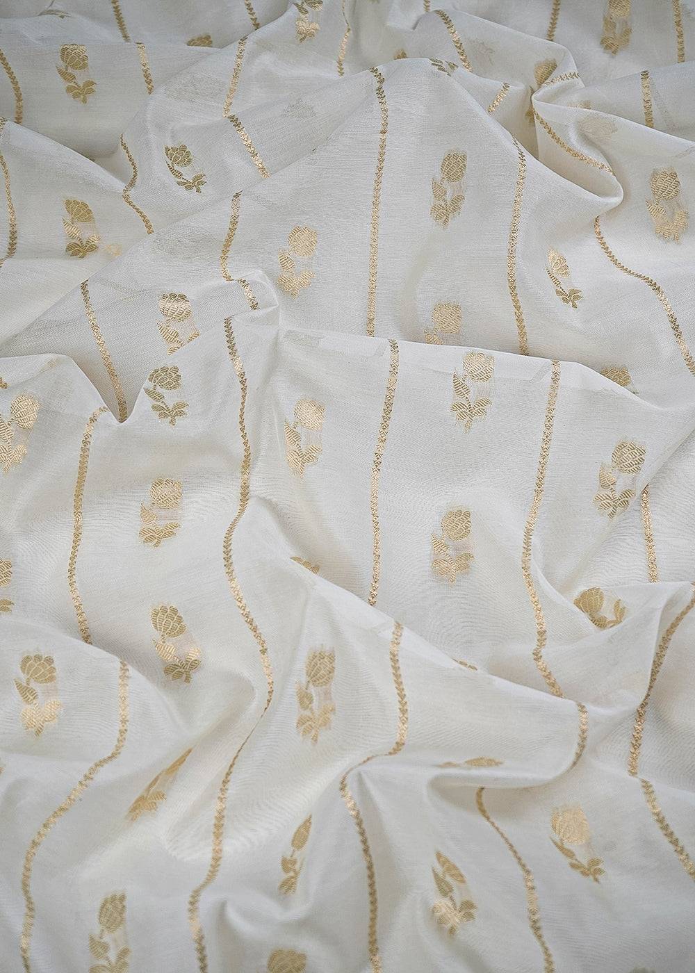 White Dyeable Chanderi Fabric With All Over Zari Handloom 26457