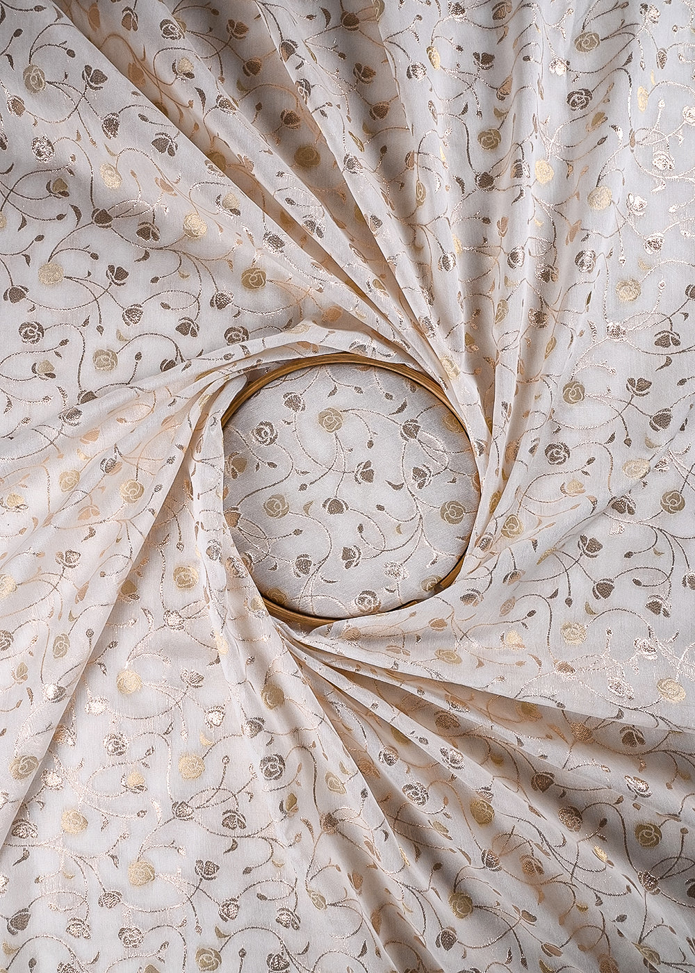 White Dyeable Chanderi Fabric With All Over Zari Handloom 26459