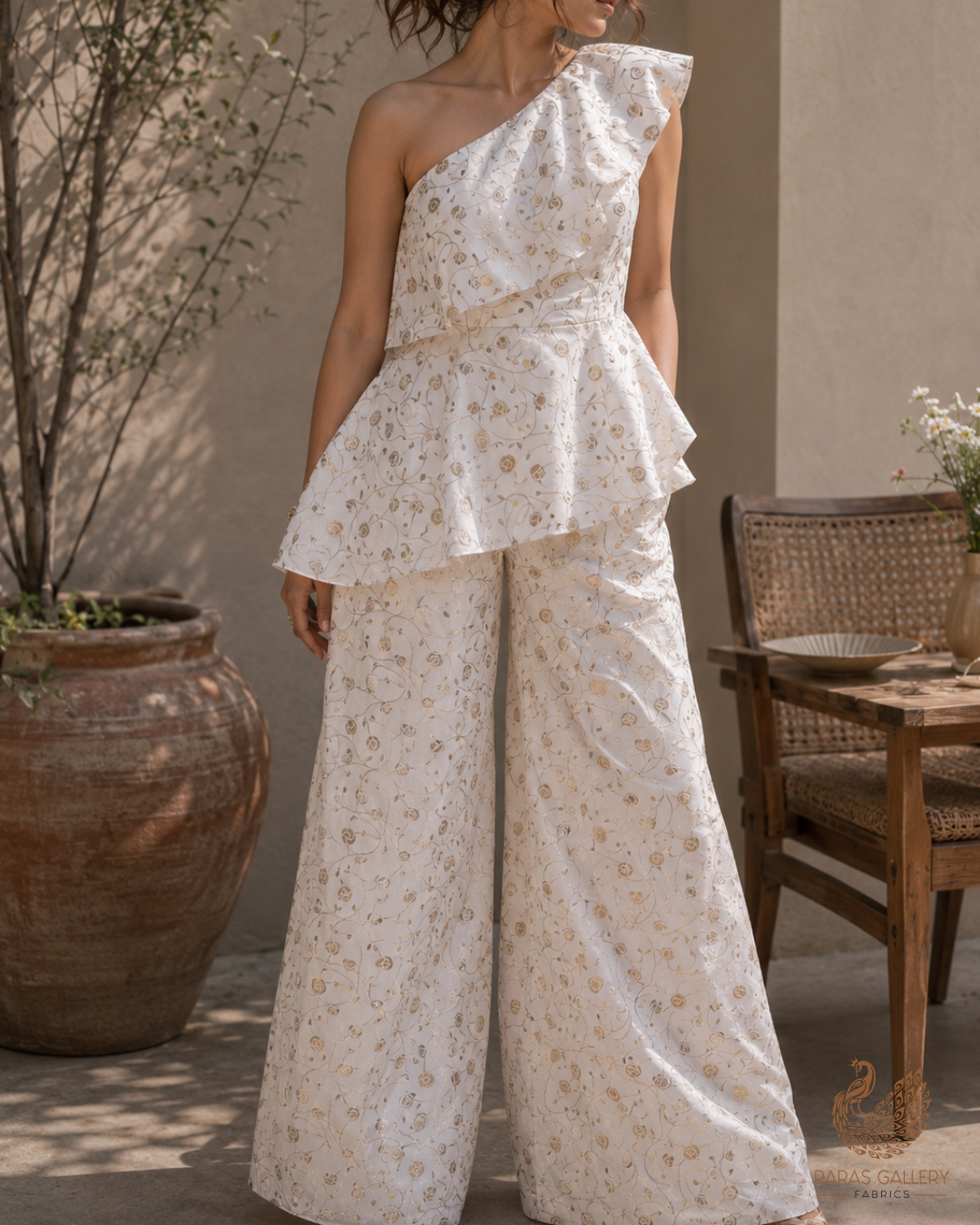 White Dyeable Chanderi Fabric With All Over Zari Handloom 26459