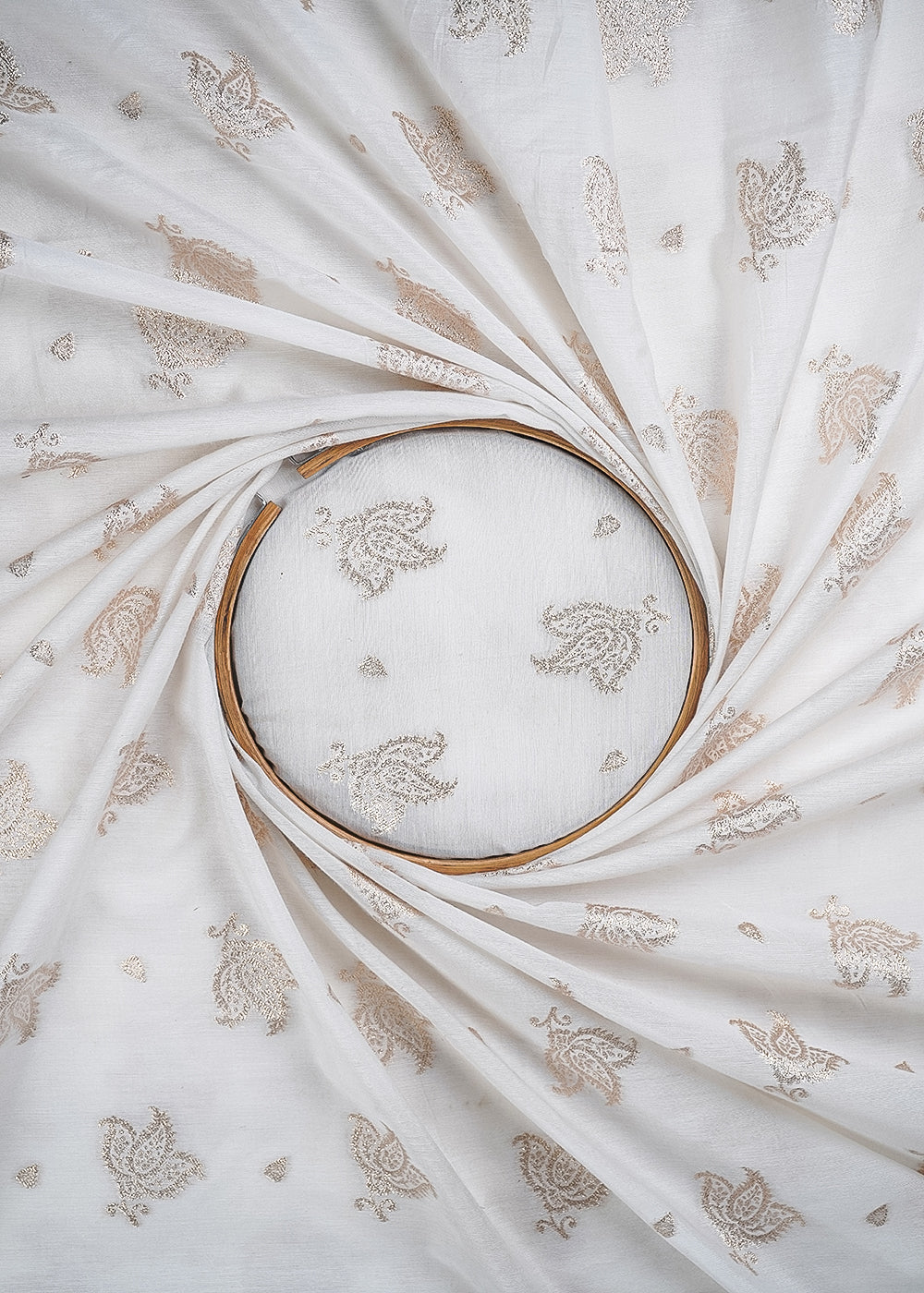 White Dyeable Chanderi Fabric With All Over Zari Handloom 26461
