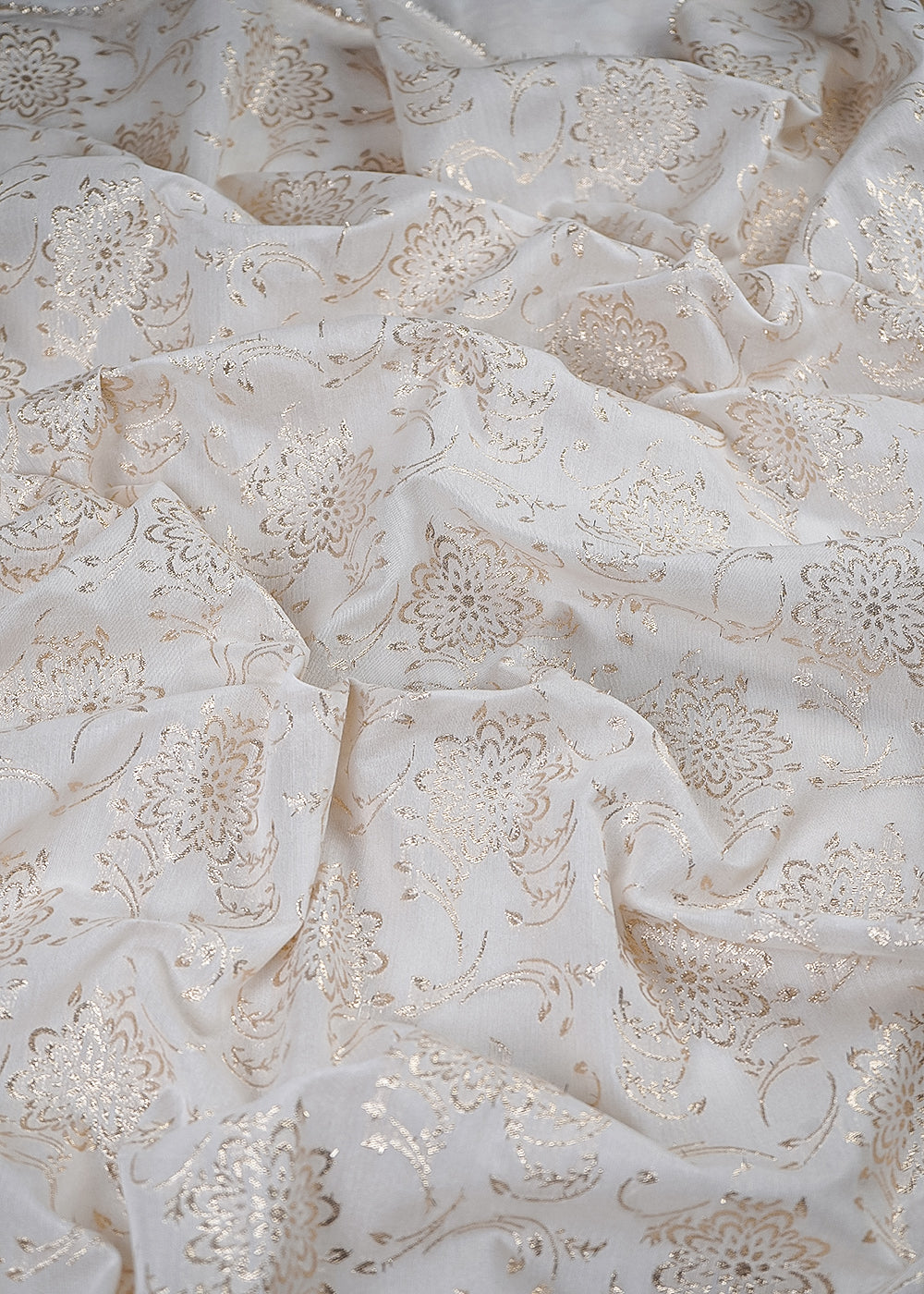 White Dyeable Chanderi Fabric With All Over Zari Handloom 26462