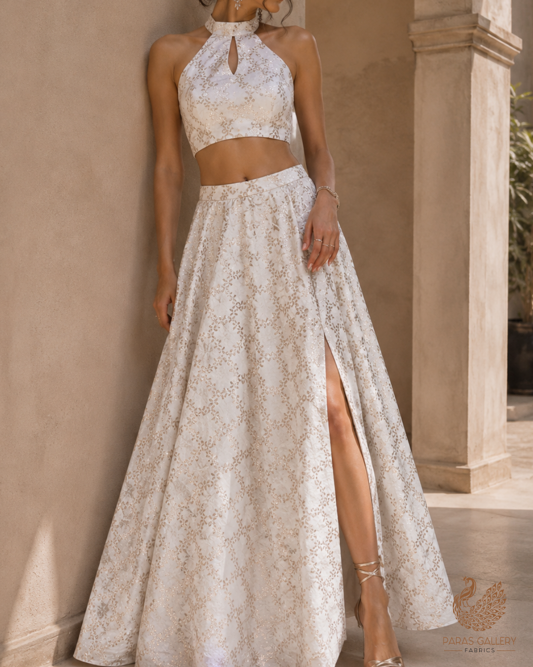 White Dyeable Chanderi Fabric With All Over Zari Handloom 26463