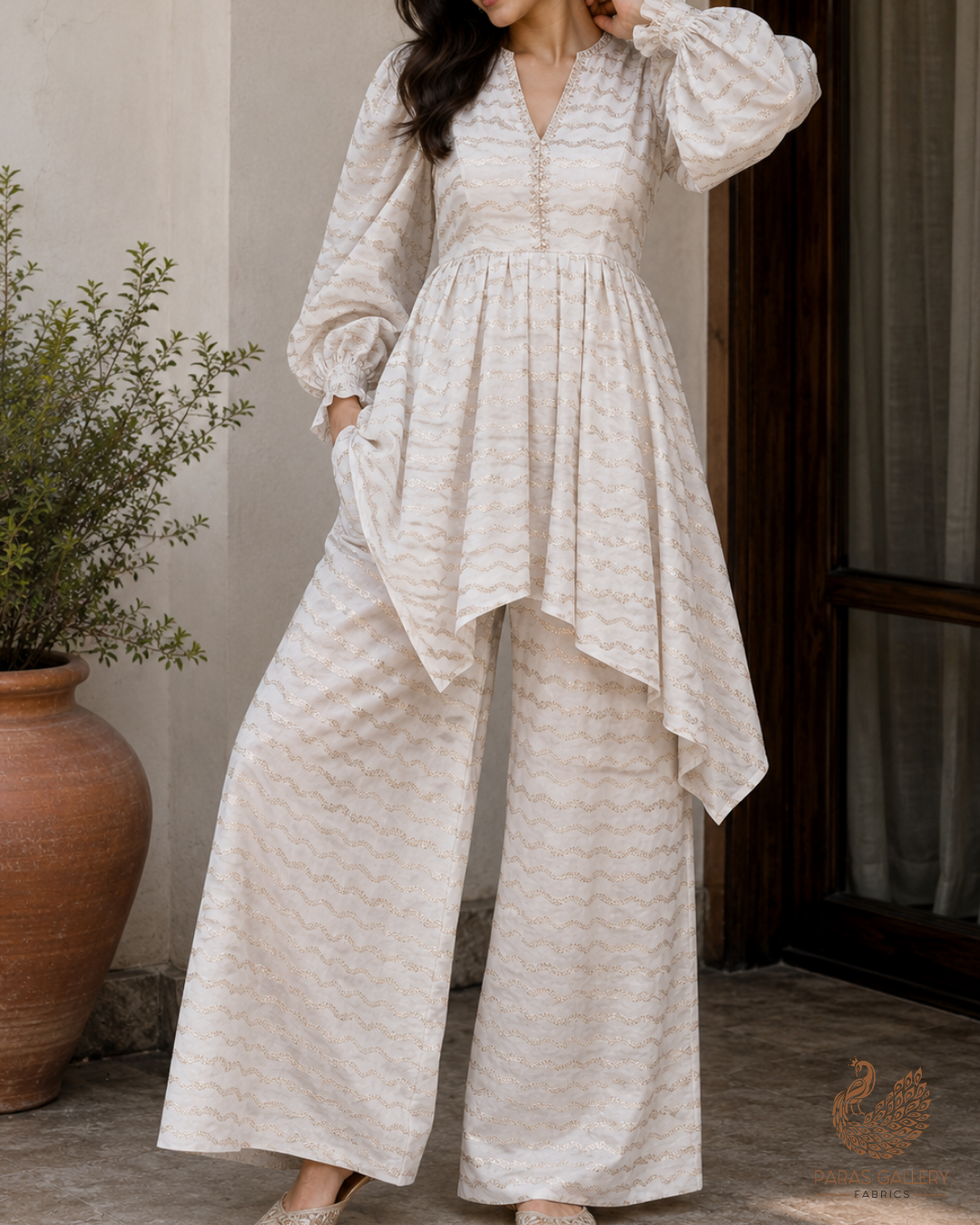 White Dyeable Chanderi Fabric With All Over Zari Handloom 26464