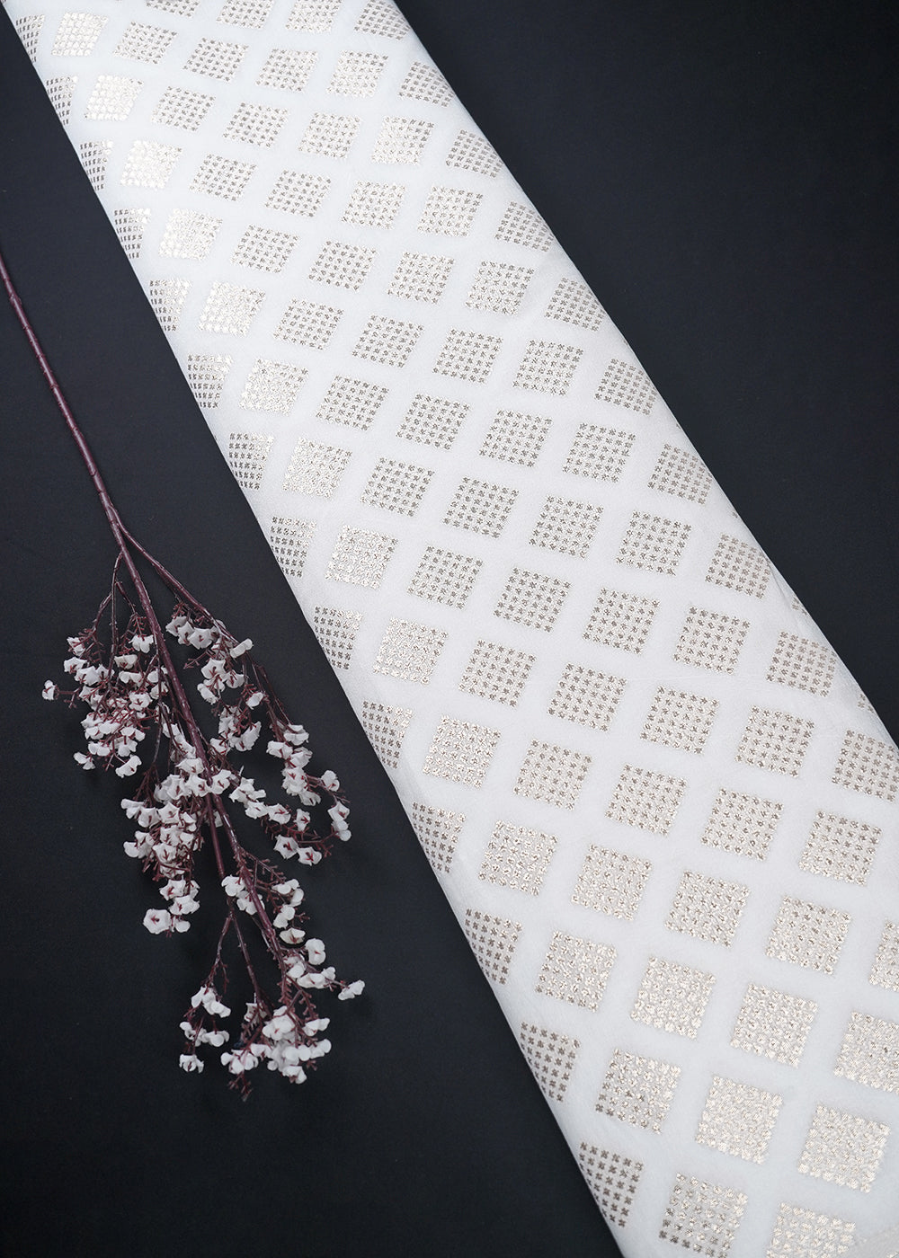 White Dyeable Chanderi Fabric With All Over Zari Handloom 26465