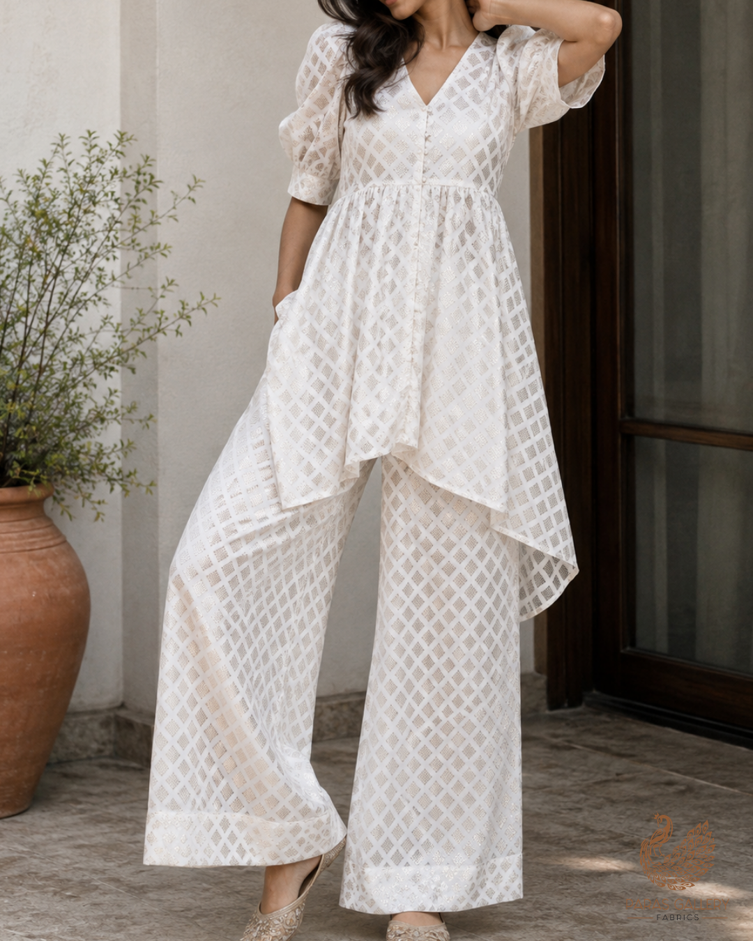 White Dyeable Chanderi Fabric With All Over Zari Handloom 26465