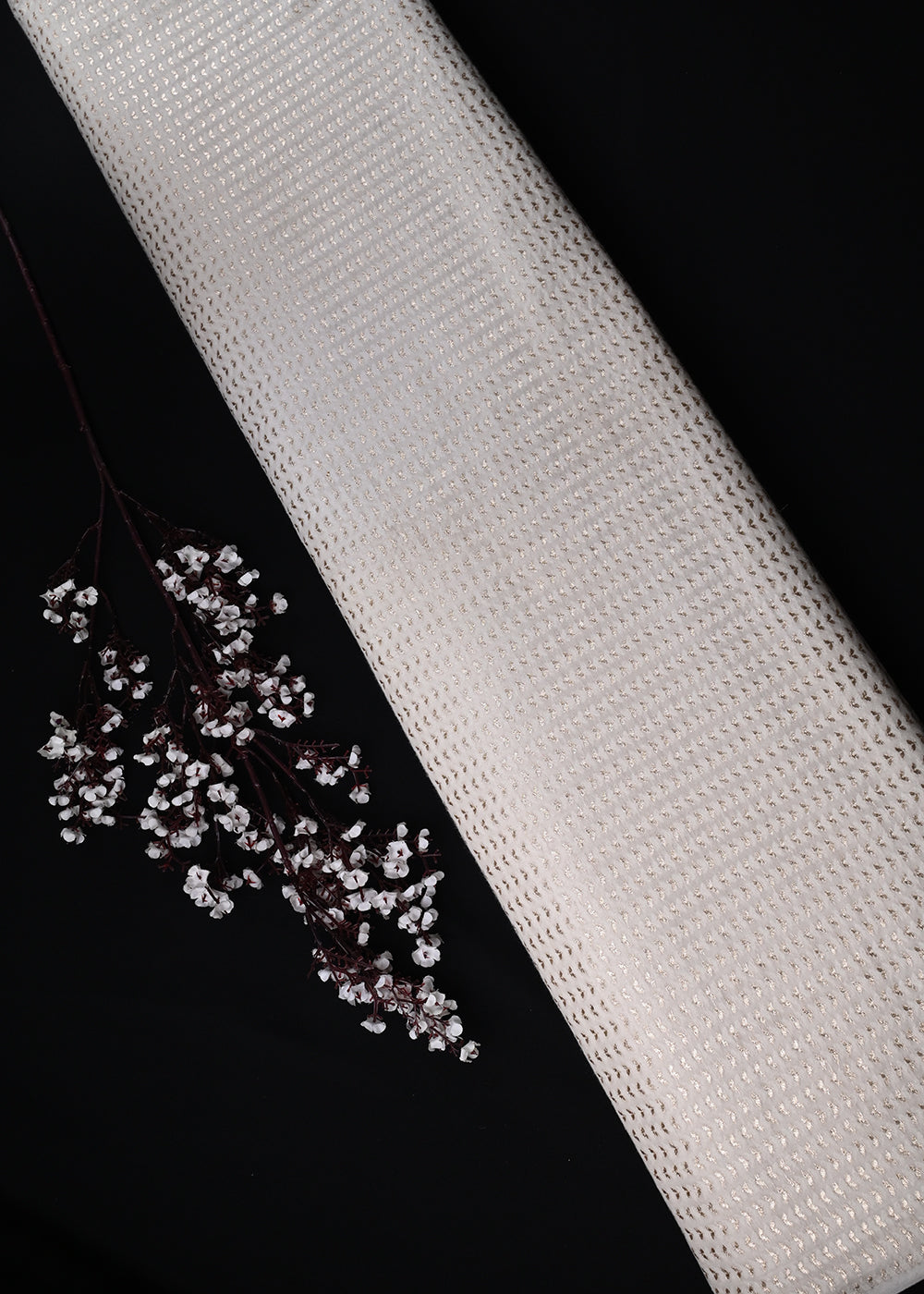 White Dyeable Chanderi Fabric With All Over Zari Handloom 26466