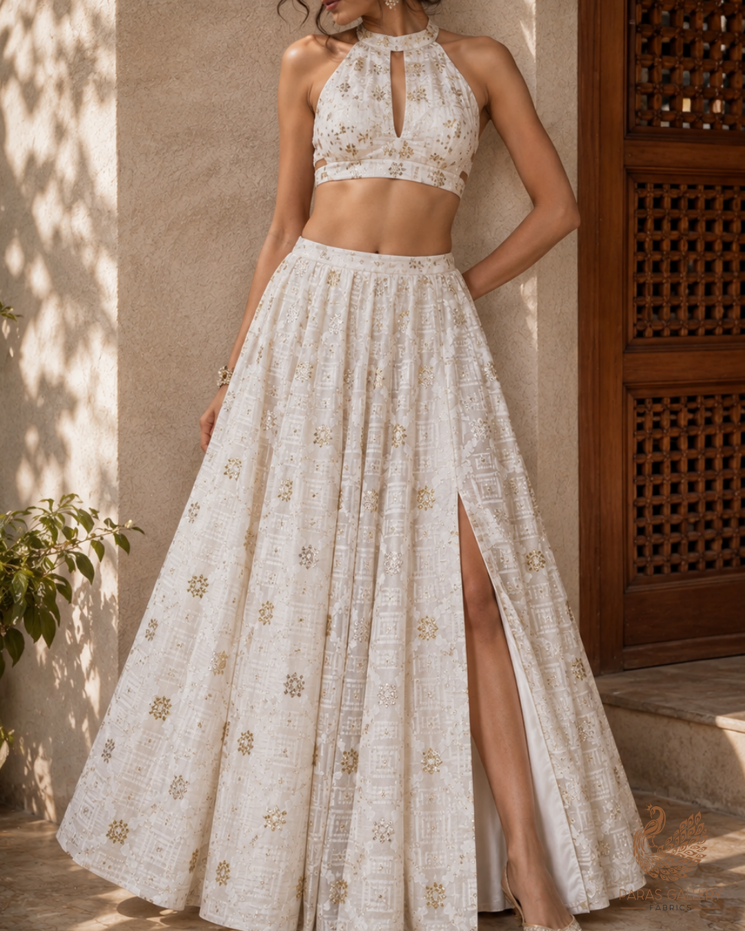 White Dyeable Chanderi Fabric With All Over Self Work And Zari Handloom 26467