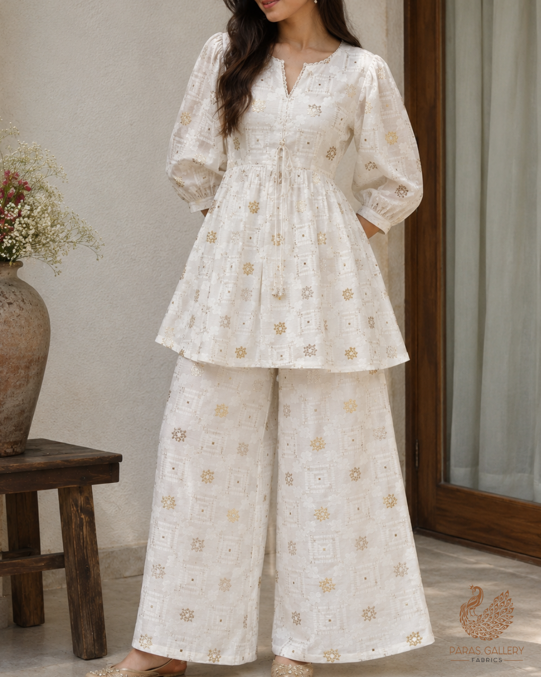 White Dyeable Chanderi Fabric With All Over Self Work And Zari Handloom 26467