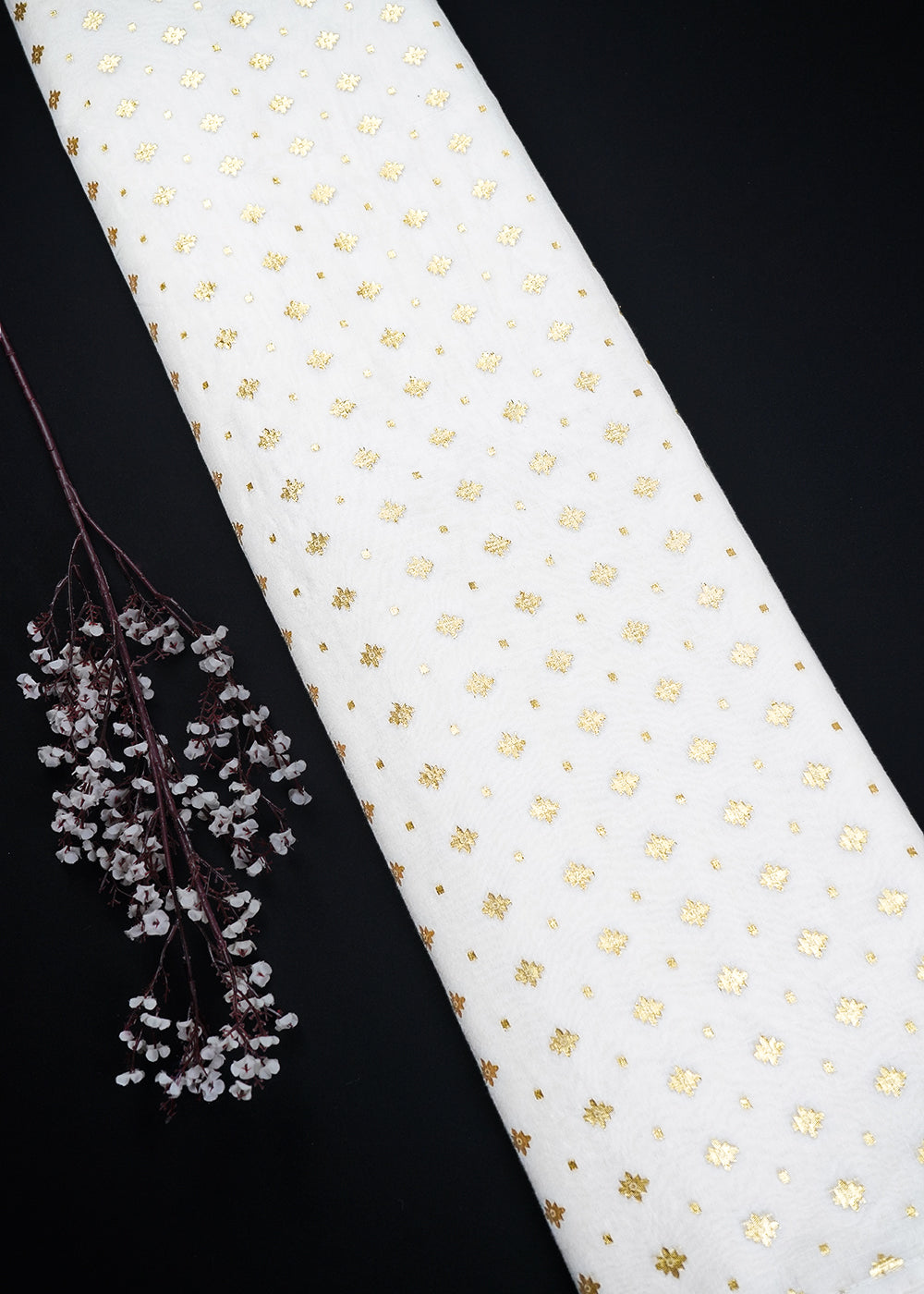 White Dyeable Chanderi Fabric With All Over Zari Handloom 26469