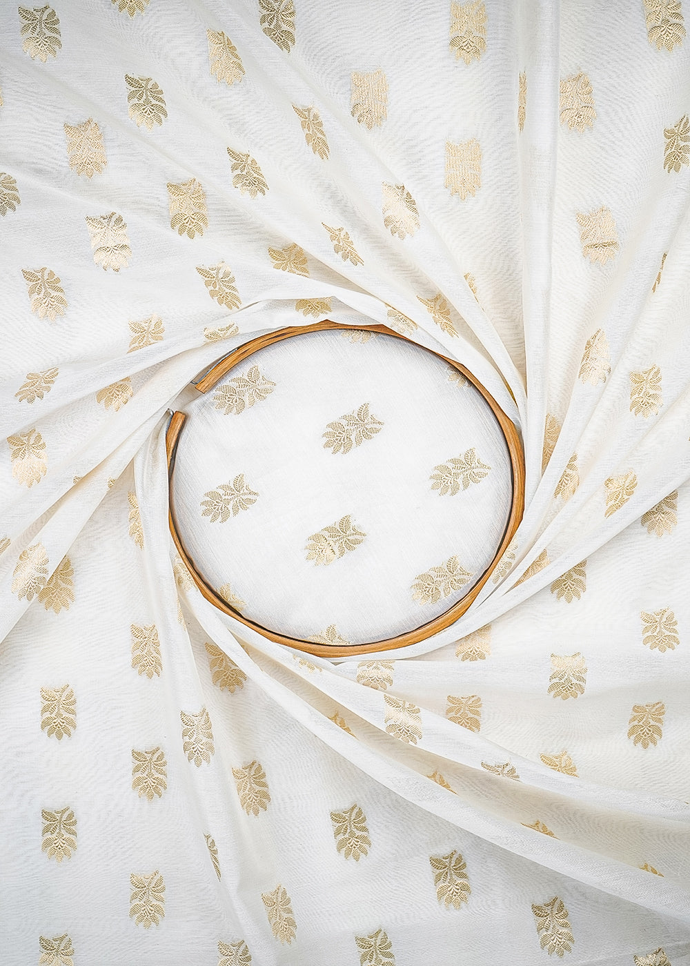 White Dyeable Chanderi Fabric With All Over Zari Handloom 26470