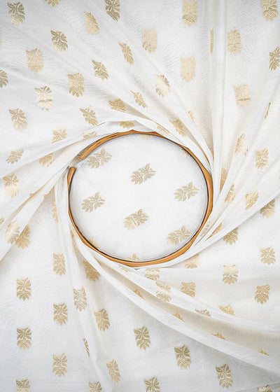 White Dyeable Chanderi Fabric With All Over Zari Handloom 26470